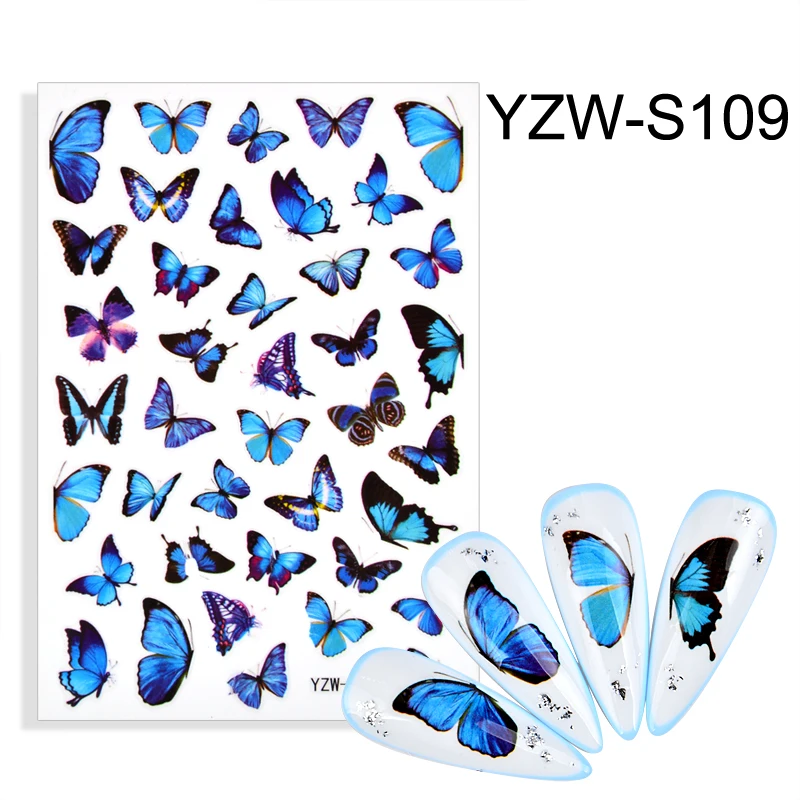 

1 Sheet Nail Stickers 3D Colorful Butterfly Art Sticker With Adhesive DIY Extension Nail Decoration Decals
