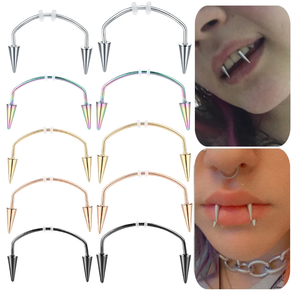 1PC Titanium Steel Vampire Fangs Tooth Grillz Smiley Lip Labret Piercing Jewelry 16G Fake Punk Earrings 2021 Trend Xmas Gift