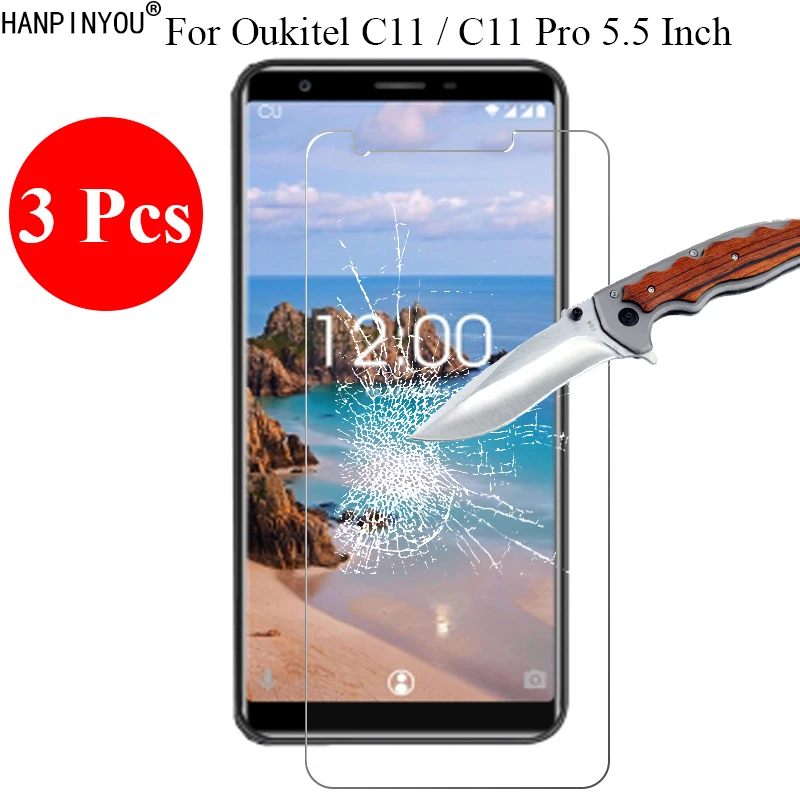 

3 шт./лот 9H 2.5D Закаленное стекло протектор экрана для Oukitel C11 / C11 Pro C11Pro 5,5 "Защитная пленка для телефона + чистые инструменты