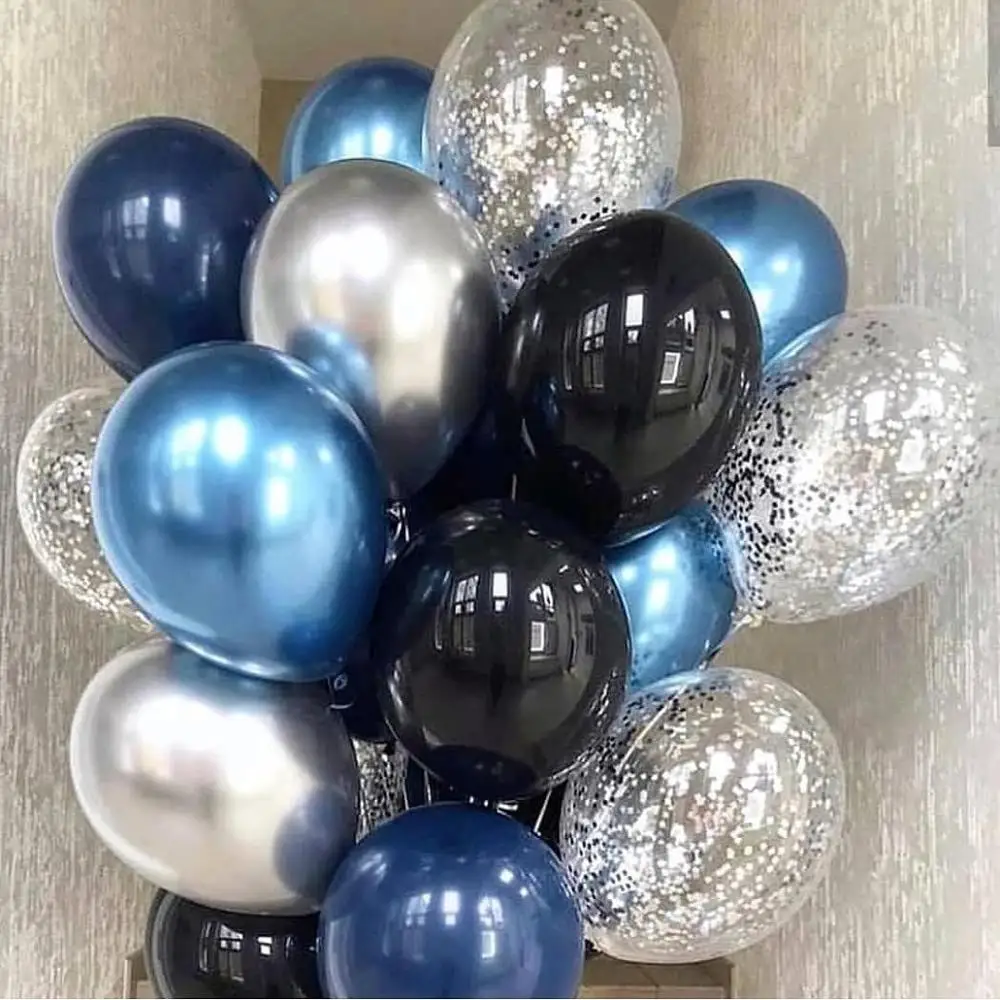 

15pcs 10inch Metallic Blue Chrome Latex Balloons with Confetti Latex balloons for Wedding Decorations Birthday Party Globos
