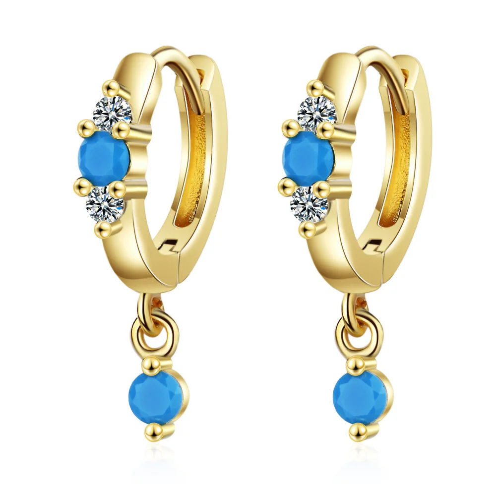 

WANGAIYAO fashion small fresh earring inlaid turquoise zircon diamond earrings drop ear buckle simple temperament ear jewelry