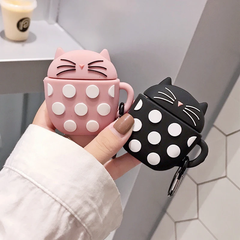 3D Dot милые наушники в форме кота чехол для Airpods 1 2 Чехол Силиконовый мягкий Bluetooth
