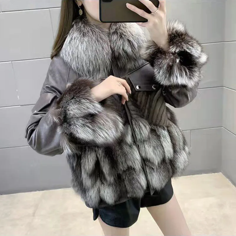 Faux Fox Fur Coat 2022 Especially Female Elegant Shaggy Winter Fashion Warm Luxury Biker Jacket Leather Russian Style Casual