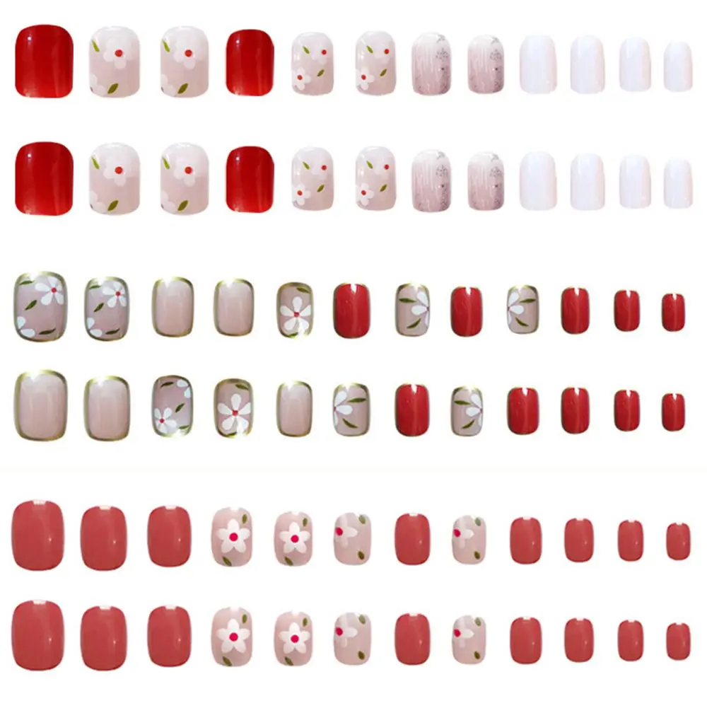 Накладные ногти с красным принтом 24 шт. | Красота и здоровье