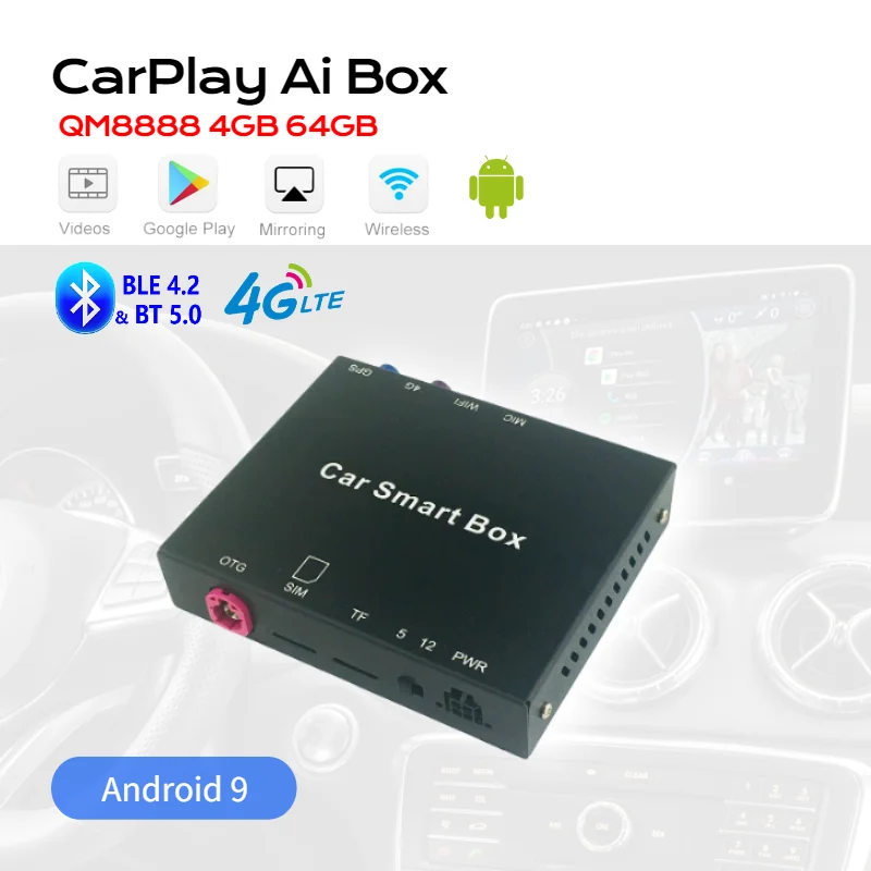 

New Carplay Ai Box Android 9 Snapdragon Qualcomm 64GB for Apple CarPlay Wireless Android Auto for Mercedes Audi Volvo Seat