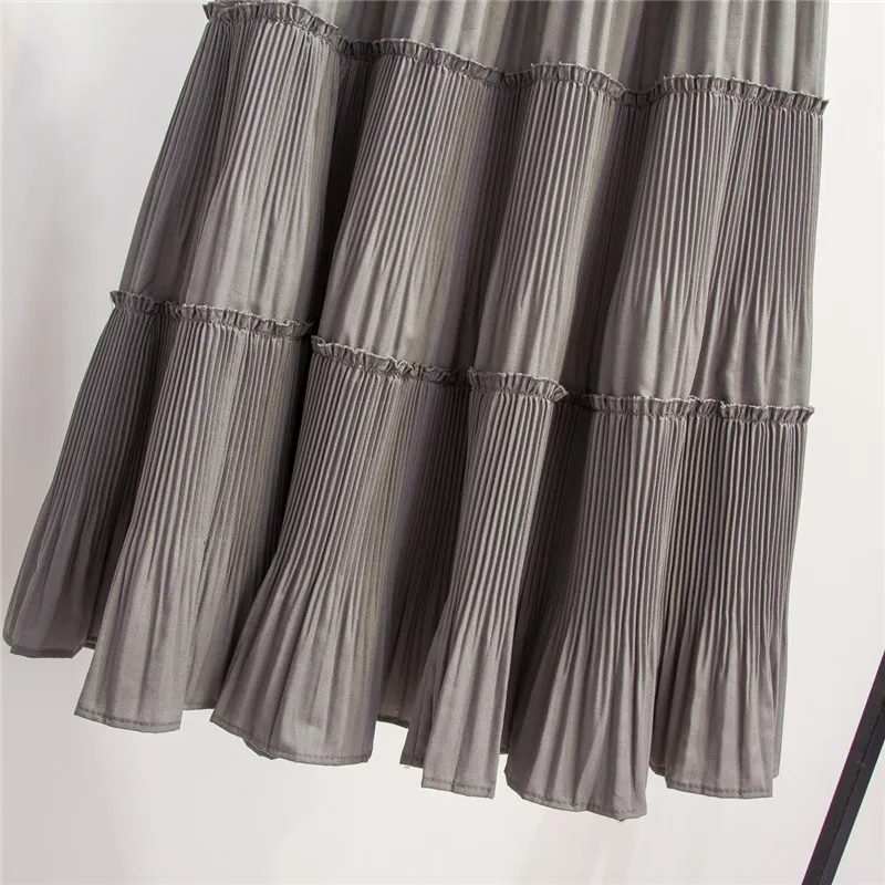 Осенние однотонные элегантные плиссированные длинные юбки в стиле