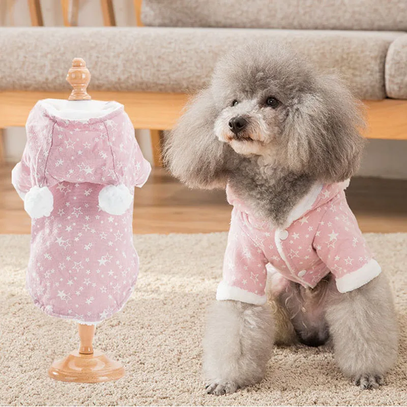 pink Зимняя Толстовка для собак, Теплая Флисовая одежда для собак, пальто для собак, куртка с принтом звезды, французская одежда для бульдога для собак, одежда для домашних животных - Цвет: pink