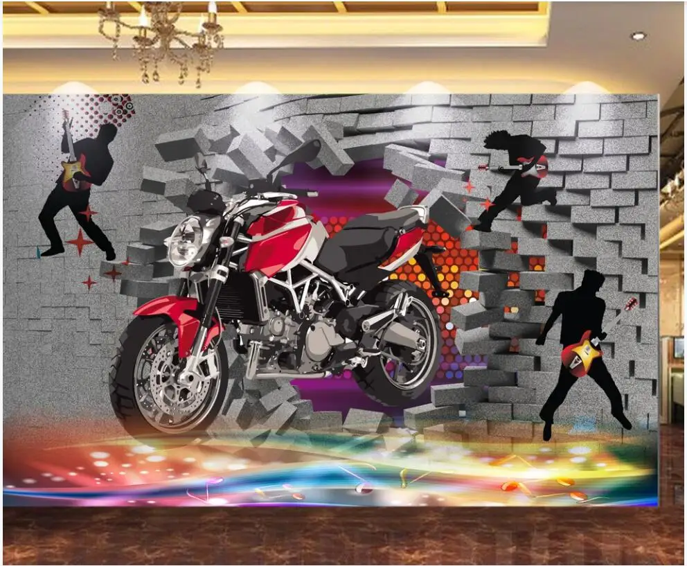 3d wallpaper custom photo any size mural Broken wall motorcycle guitar music background room home decor wallpaper for walls 3 d