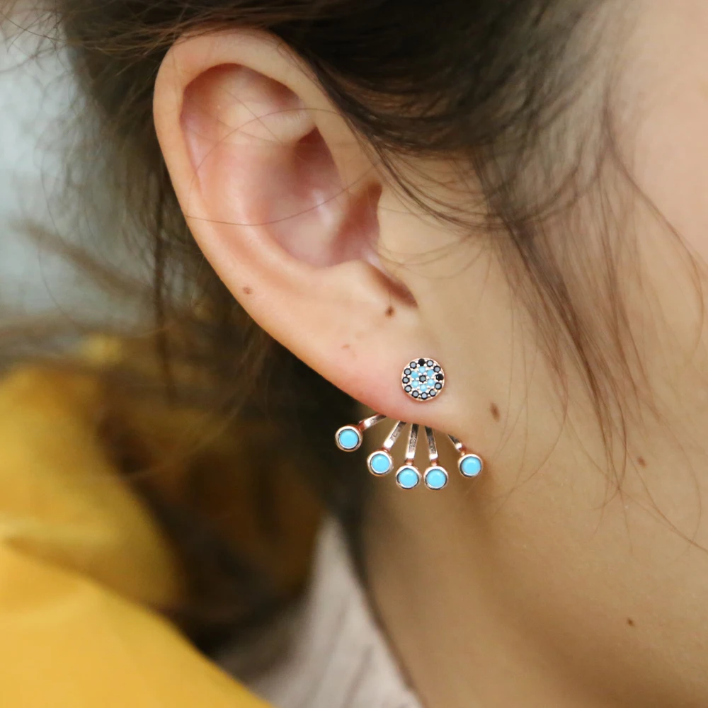 Двухсторонние серьги с камнем Турецкая Дурной глаз очаровательные голубой бирюз