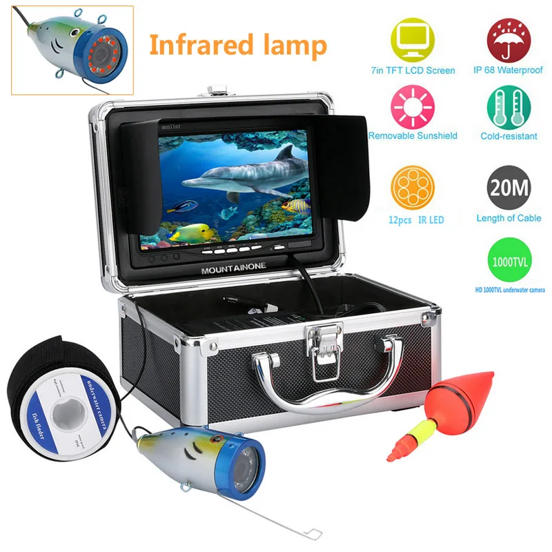 

20M 1000tvl Underwater Fishing Video Camera Kit 12 PCS IR LED Lights with 7" Inch Color Monitor For ICE/River/Sea/Lake Fish
