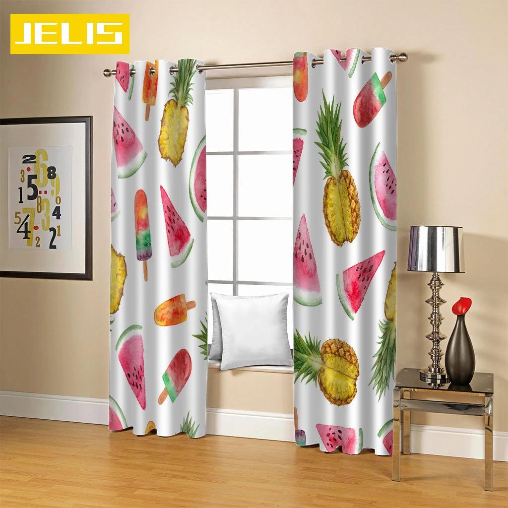 

Summer Fruit Pineapple Watermelon 3D Printing Blackout Curtains for Bedroom Living Room Decor Personalized Curtain Customization