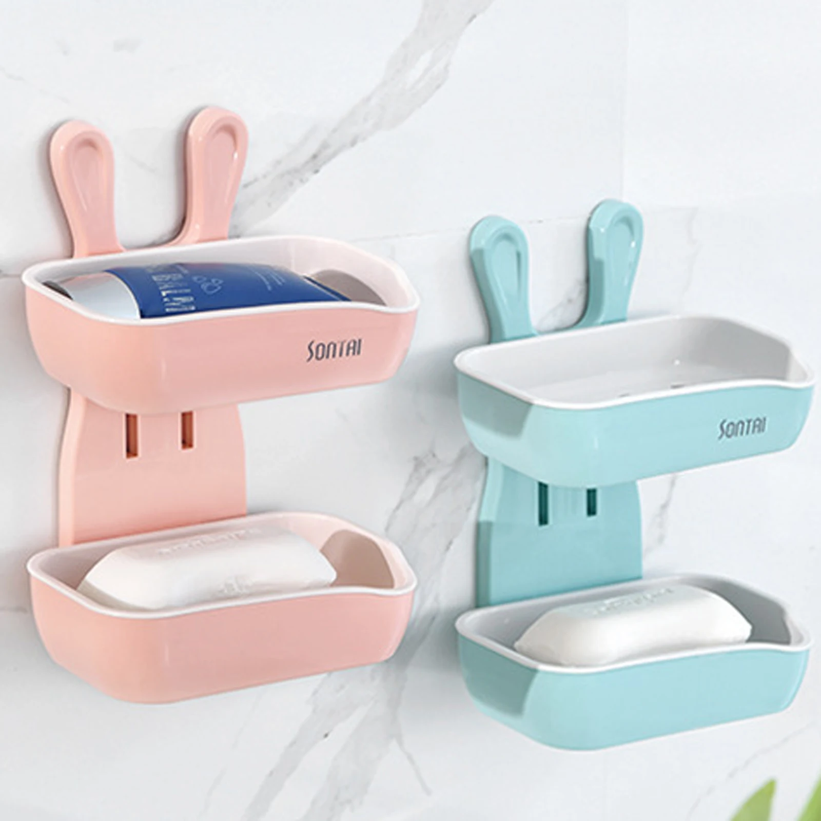 

Ящик для мыла, домашняя двухслойная мыльница, настенный чехол для хранения для ванной комнаты, раковины, розовый/зеленый