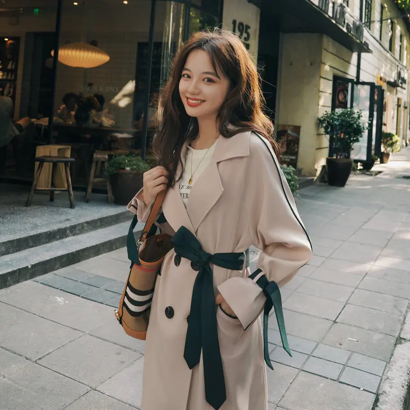 Осеннее пальто для женщин Корейская версия большого размера двубортное длинное |