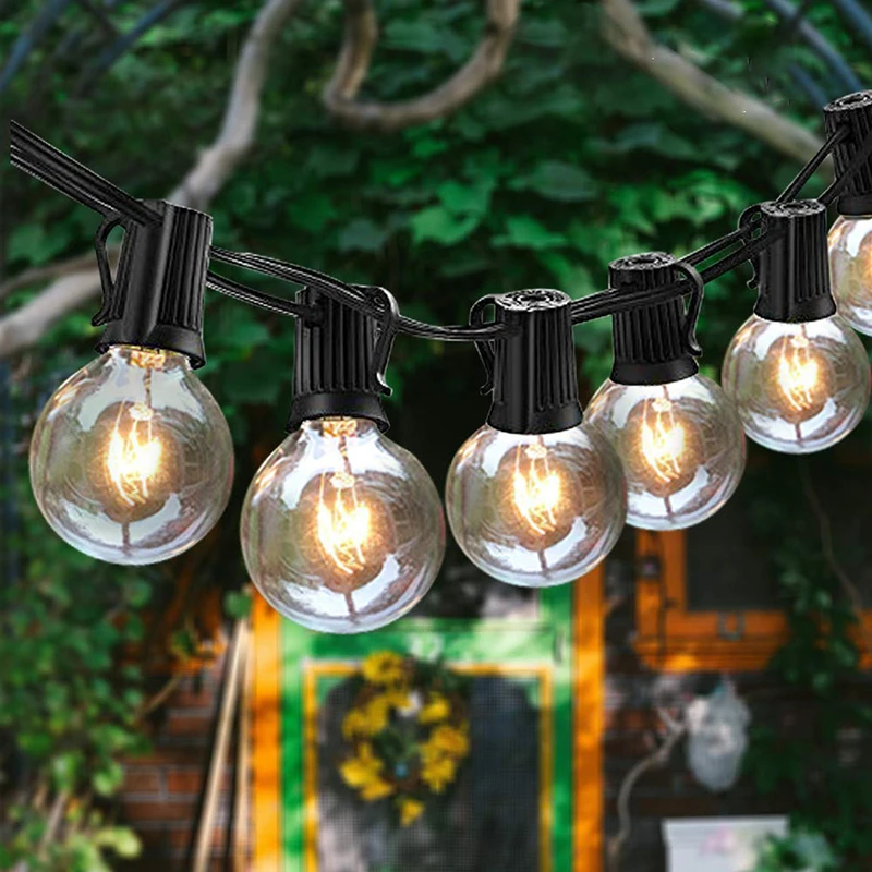 

25Ft Garden light String G40 Glass Vintage Edison Incandescent Bulb Outdoor Decorative Festival Patio Backyard Garland US/EU