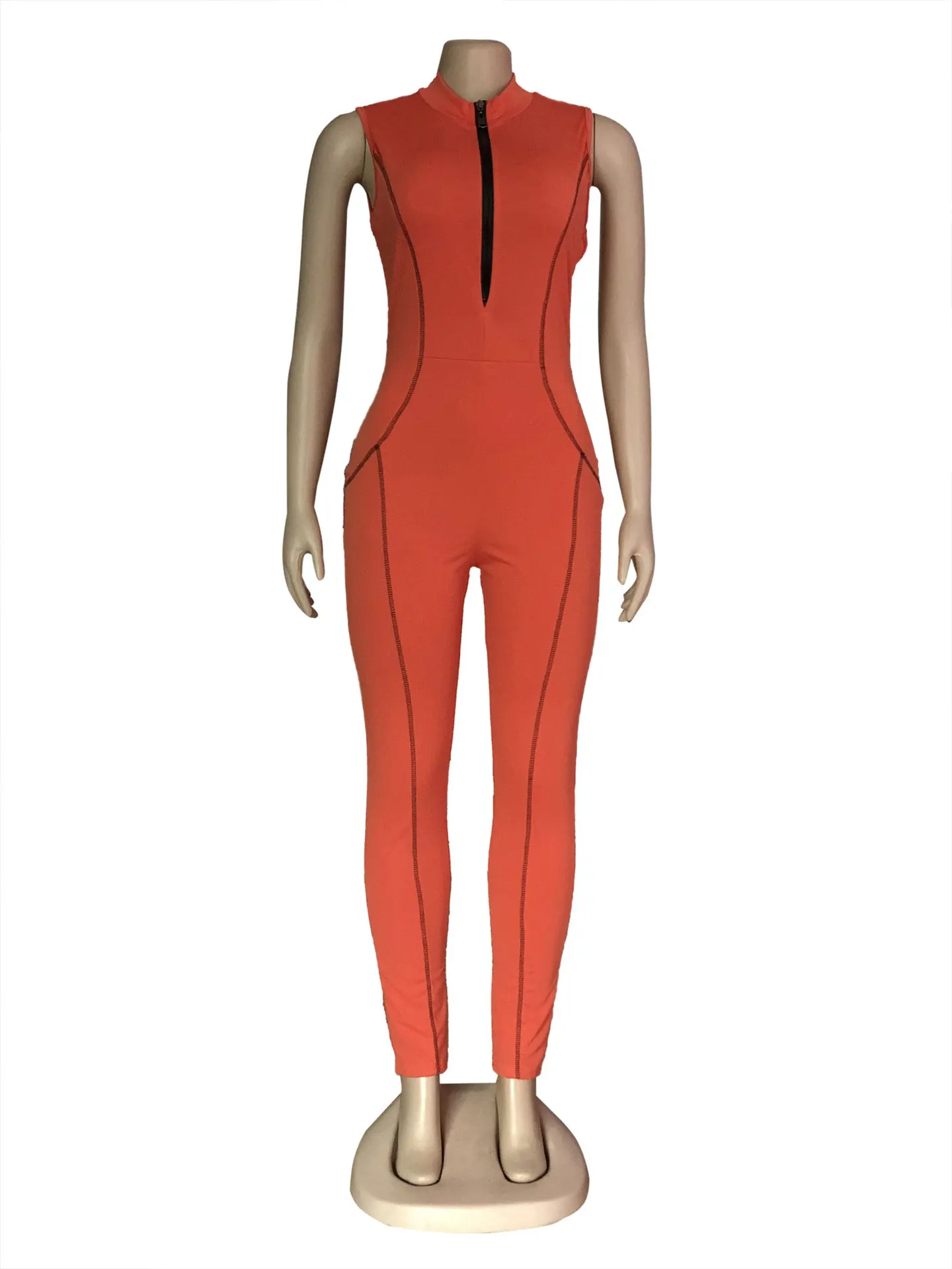 women stripes splicing zipper up sleeveless zipper up bodycon long jumpsuit sexy night club party romper playsuit GLAJ4075
