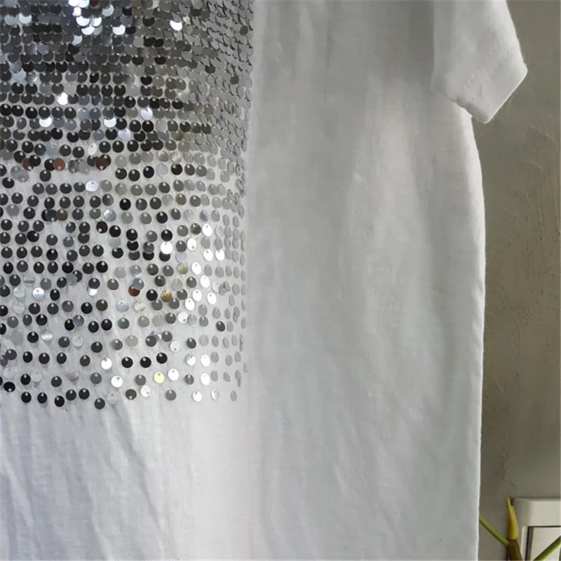 Женские хлопковые футболки с блестками свободные топы коротким рукавом и для