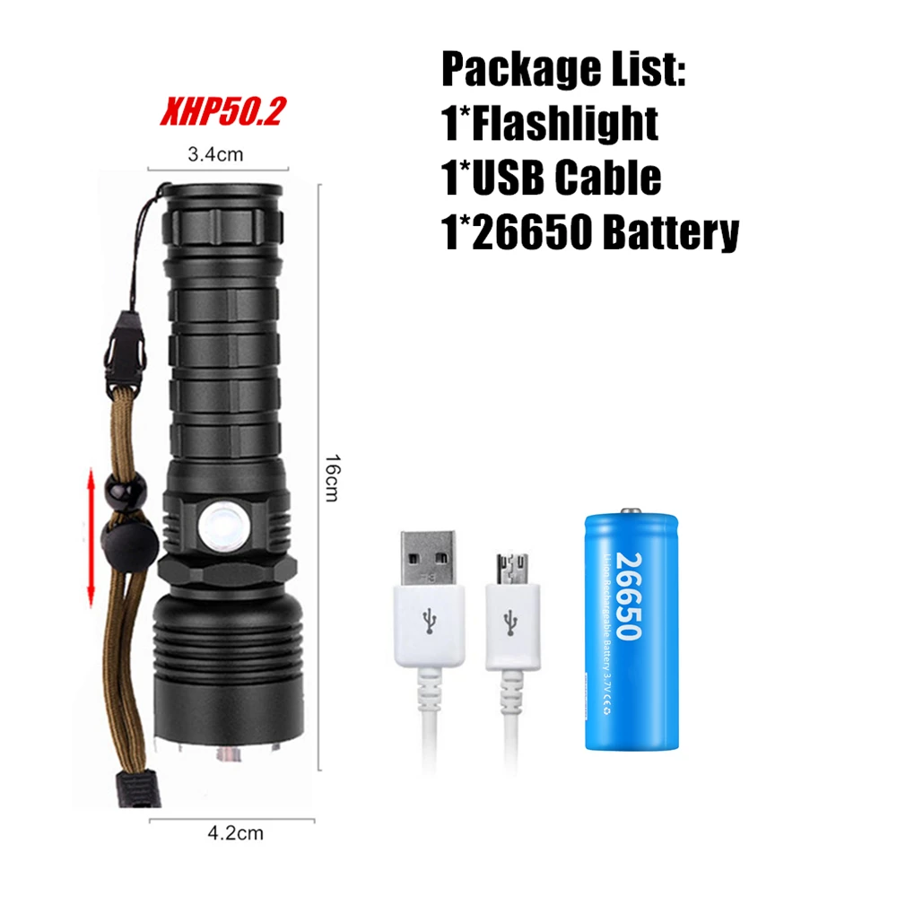 Package C Светодиодный тактический вспышки светильник XHP70.2 XHP50.2 XHP90 USB Перезаряжаемые Водонепроницаемый Охота светильник 18650 26650 масштабирования фонарь - Испускаемый цвет: Package C