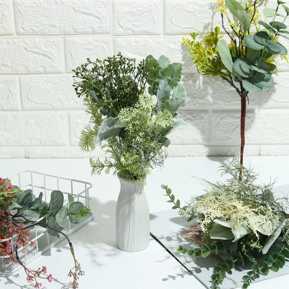 Новинка белые Искусственные цветы гибридный букет эвкалипта из шелка и пластика