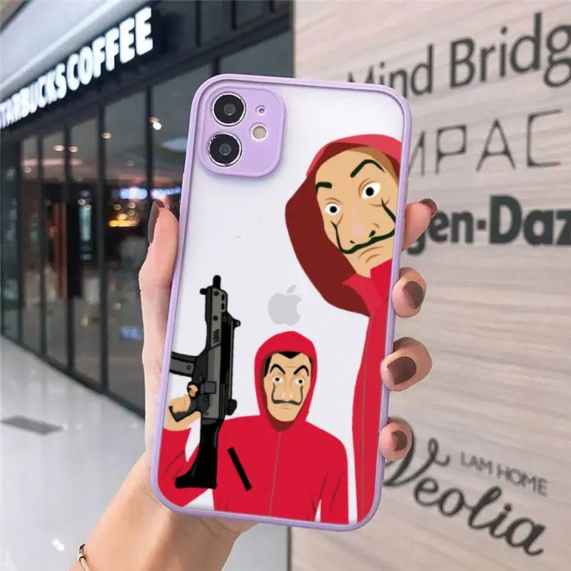 

TV Money Heist House Paper Phone Case For iPhone 12 11 Mini Pro XR XS Max 7 8 Plus X Matte transparent Purple Cover