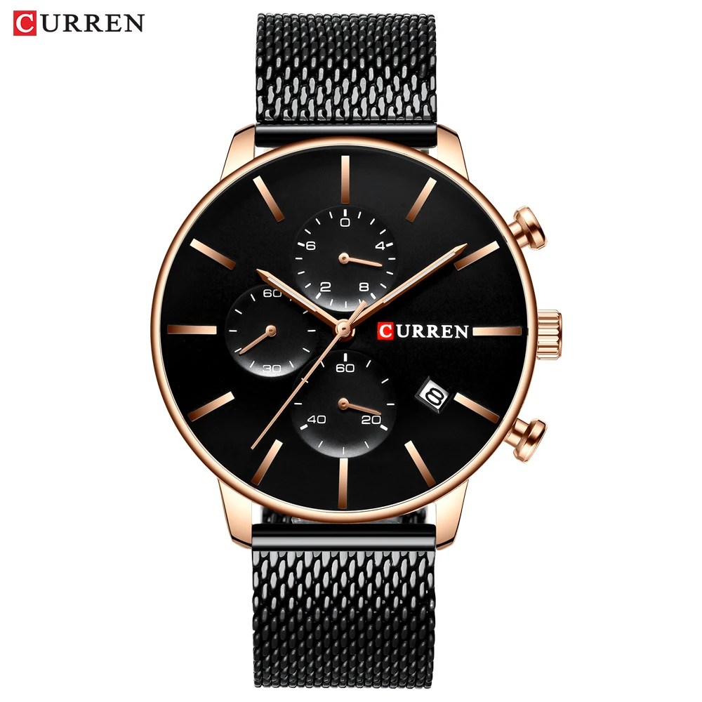 Top Luxury Brand CURREN Men Watch Fashion Sport Waterproof Chronograph Stainless Steel Mesh Wristwatch for Relogio Masculino |