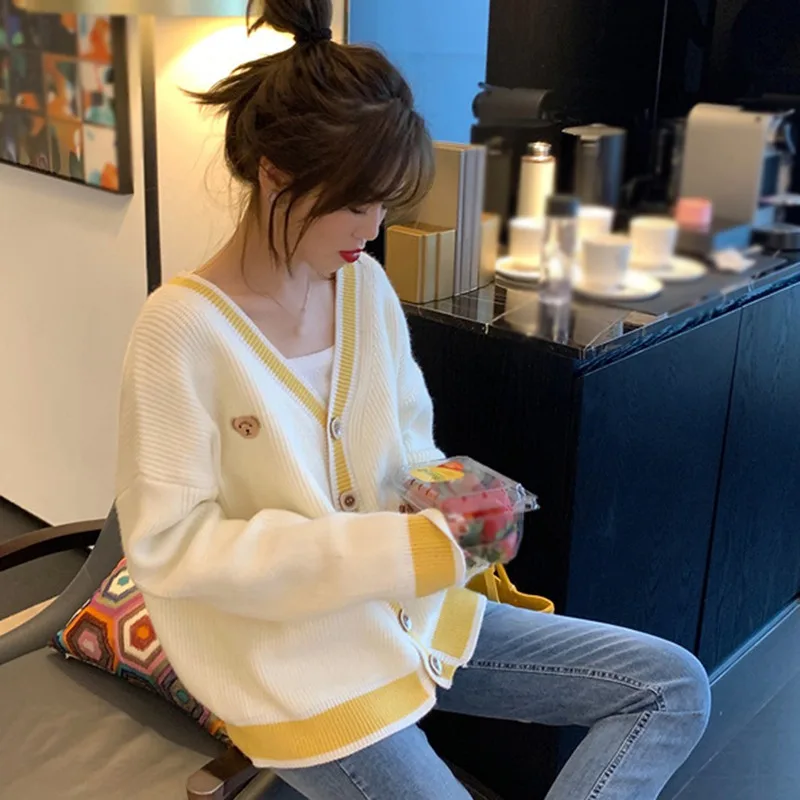 

Женский осенне-весенний свитер в Корейском стиле, Элегантный Модный повседневный вязаный кардиган с длинными рукавами