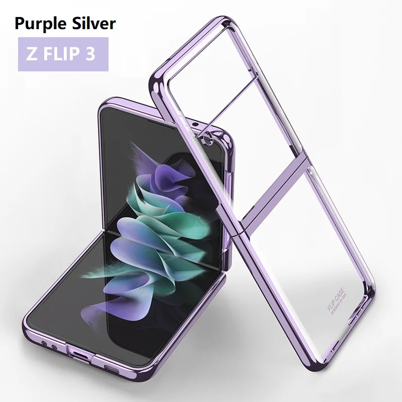 

Luxury Plating Case for Samsung Galaxy Z Flip Cover Metal Edge Explosion Proof Clear Shell for Galaxy Z Flip 3 Case