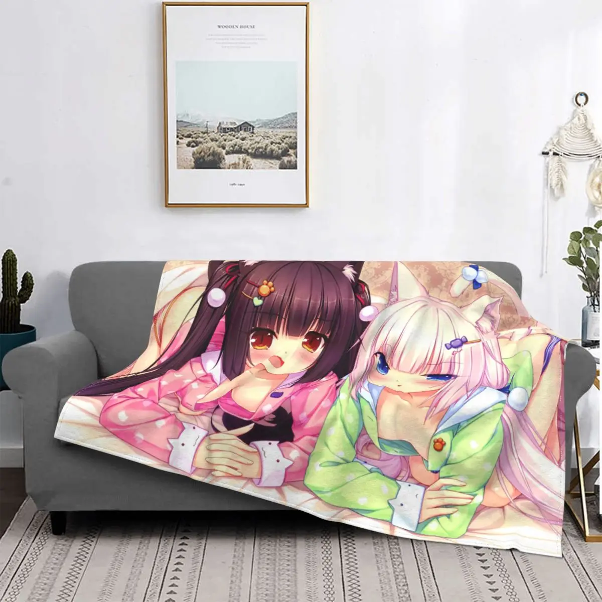 

Nekopara Chocola Vanilla Blanket Flannel Decoration Anime Otaku Fans Sexy Soft Throw Blankets for Bed Travel Plush Thin Quilt