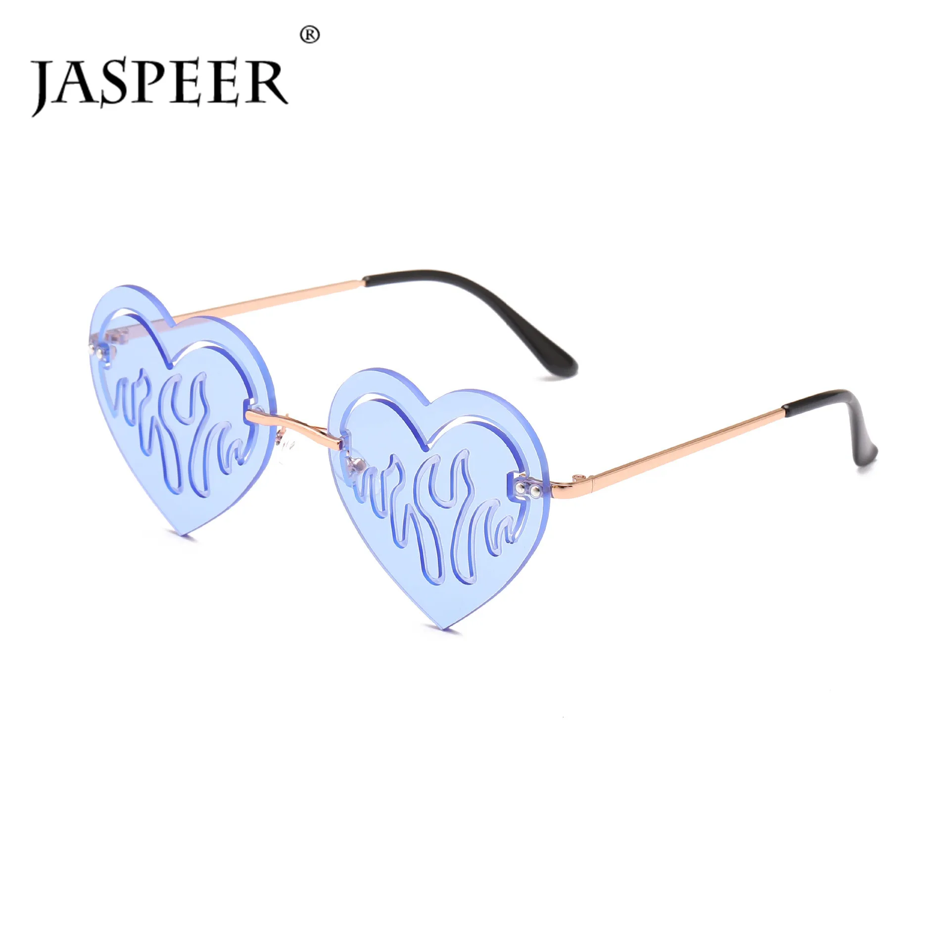 

JAJASPEER Heart Rimless Sunglasses Women Punk UV400 Driving Sun Glasses Frameless Metal Shades Vintage