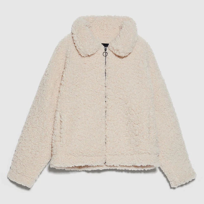 2019 ZA новое пальто из искусственного меха Женское с отворотом и длинным рукавом