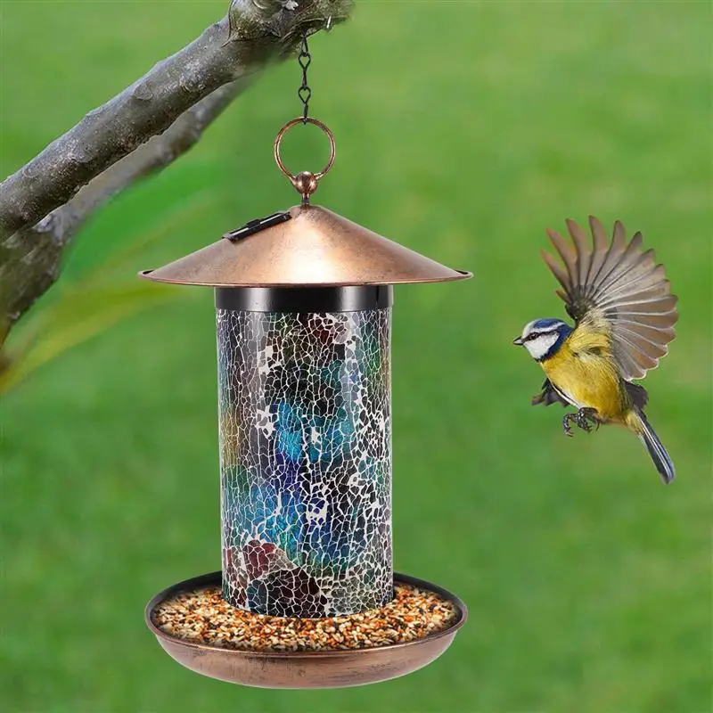 

Outdoor Hanging Bird Feeder Creative Cracked Glass Solar Lantern Garden Decor Waterproof Bird Feeder Food Container