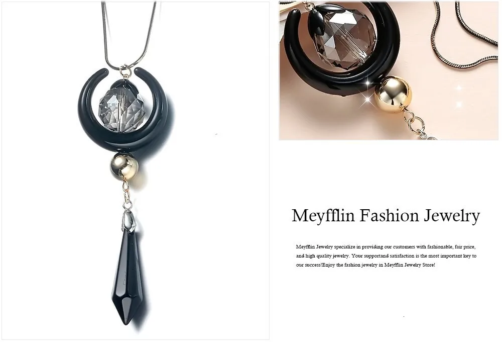 Collier Femme Длинные ожерелья для женщин Модный чёрный акриловый лунный кристалл ожерелья и подвески свитер с чокером цепи ювелирные изделия