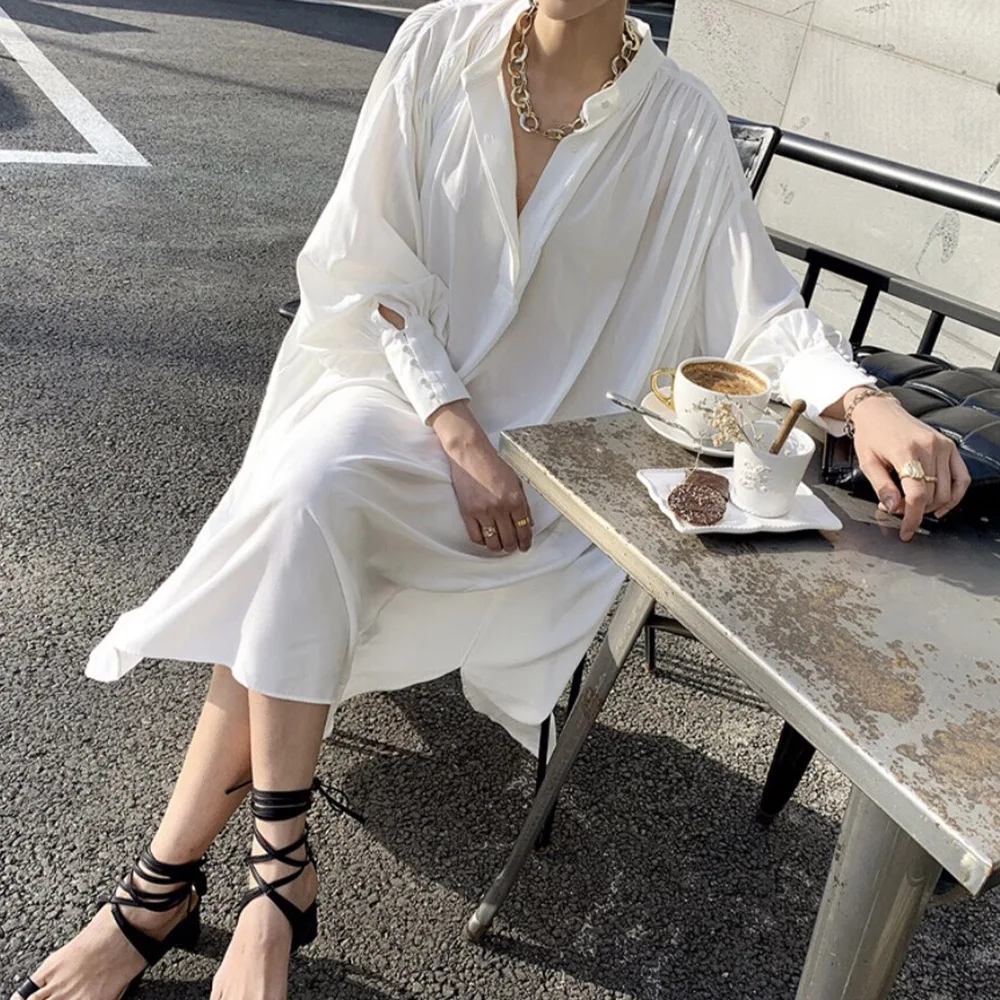 Женское свободное платье в японском стиле повседневное однотонное с