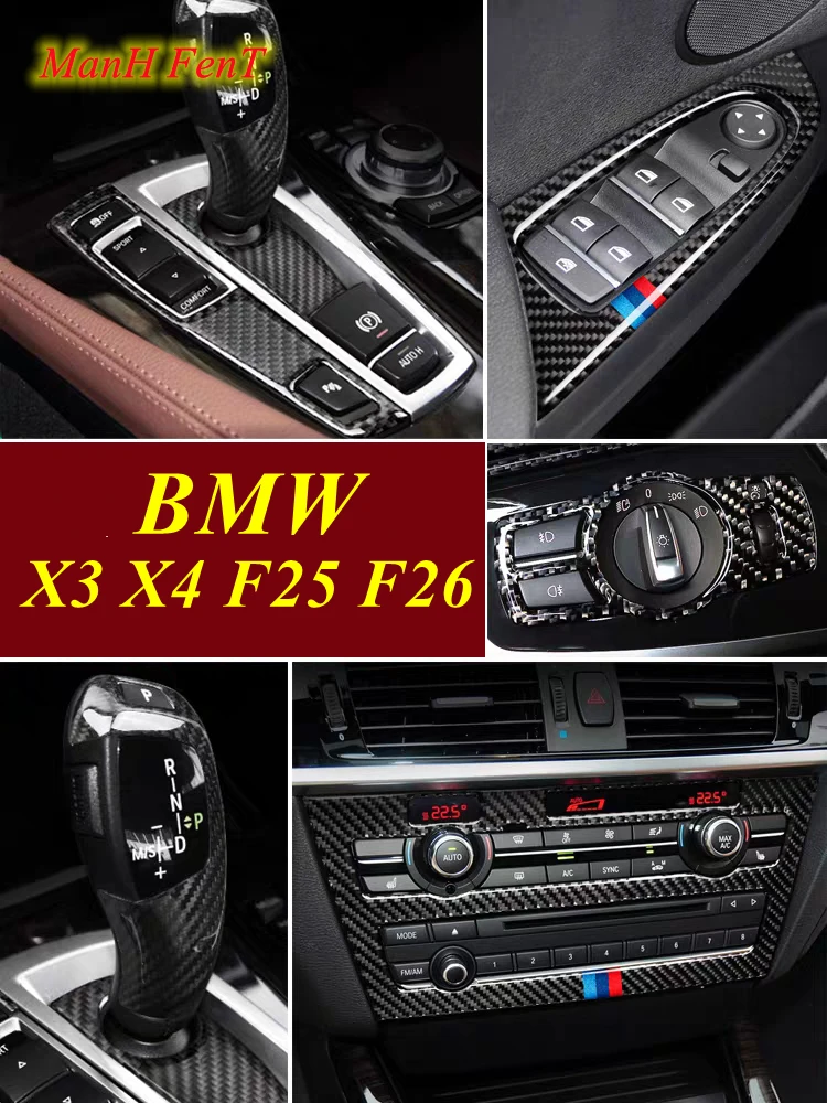 

Для BMW X3 X4 F25 F26 аксессуары для интерьера из настоящего углеродного волокна автомобильное украшение 3D наклейка панель консоли передач 2011-2017
