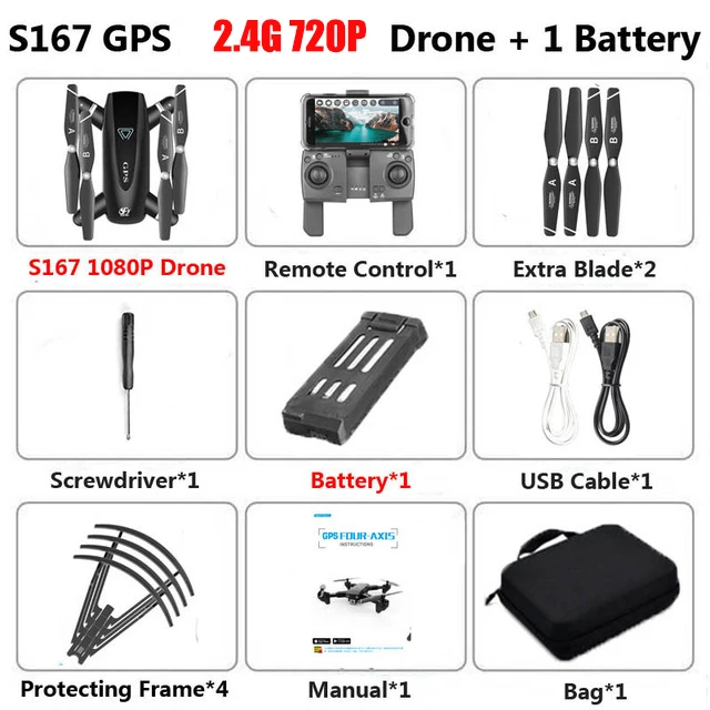 2.4G 720P 1B Bag S167 5G Дрон GPS Радиоуправляемый квадрокоптер с камерой 4K wifi FPV Складной Летающий жесты фотографии вертолет для видеосъемки игрушки - Цвет: 2.4G 720P 1B Bag