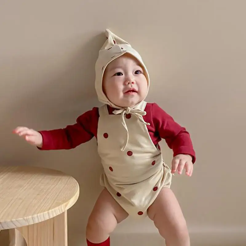 

Детский хлопковый комбинезон в горошек, на возраст 0-24 месяца