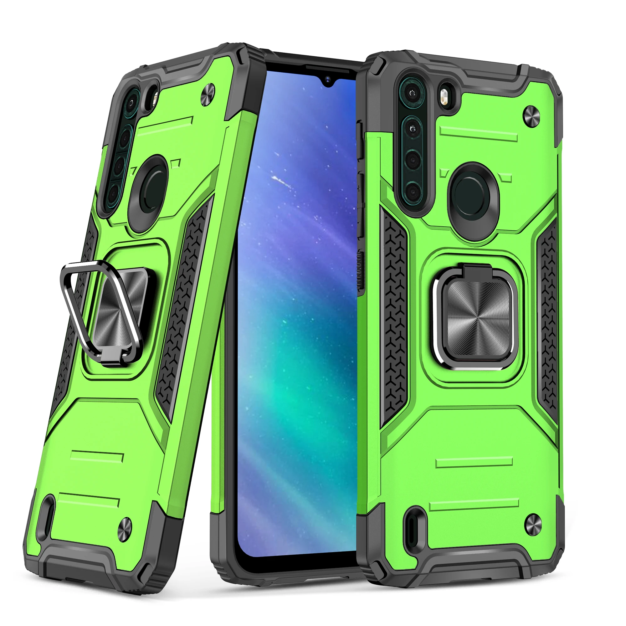 

Armor Protection Phone Case For Motorola G Play Power Fusion Stylus 5G 2021 One Ace Fast Hyper Macro Metal Ring Car Holder Cover