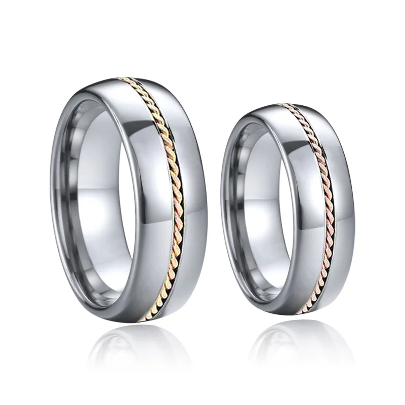 Обручальные кольца из карбида вольфрама с инкрустацией розового золота 14 к, обручальные кольца для мужчин и женщин Au585