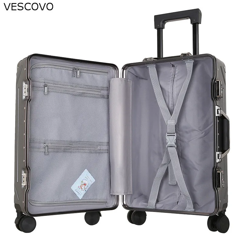 

VESCOVO New Ultralight Luggage 100% aluminum frame travel suitcase 20"24inch Rolling Luggage Spinner brand trolley bag on wheel