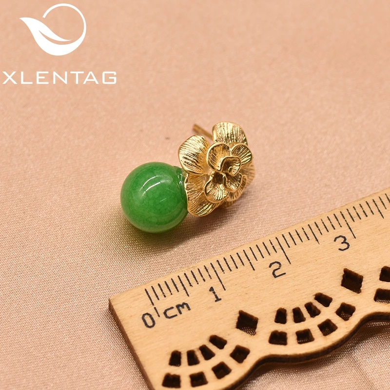 XlentAg 925 пробы серебряные серьги-гвоздики натуральный розовый круглый Кристалл Висячие серьги для женщин растительный цветок серьги для помолвки GE0336