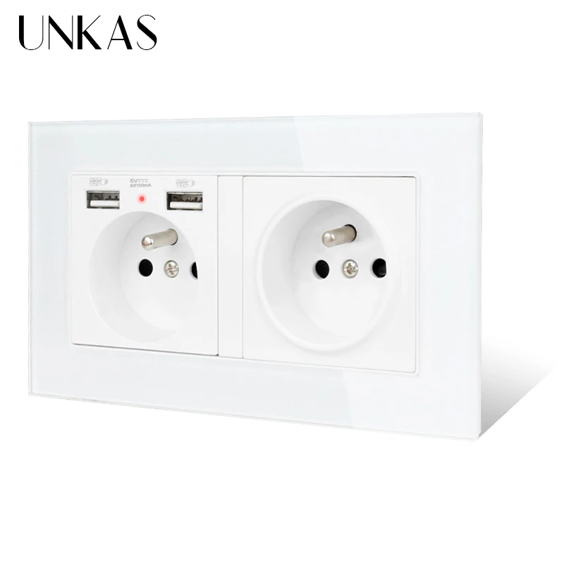 Французская стандартная 2 розетка UNKAS с USB-портами для зарядки настенные розетки