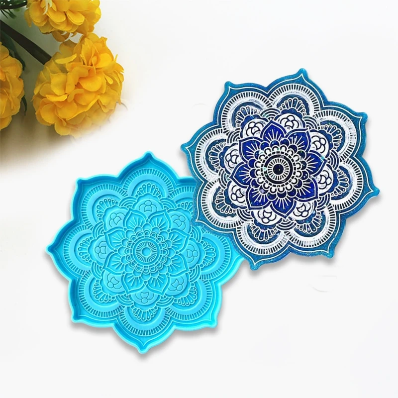 

M2EA Mandala Coaster Epoxy Resin Mold Flower Tray Cup Mat Casting Silicone Mould DIY Crafts Home Decoration Making Tools