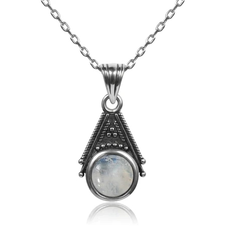 Moonstone GUYINKU Подвески 6 мм круглый натуральный лунный камень 925 пробы серебряные подвески ожерелья с 45 см цепи ювелирные украшения подарки - Цвет камня: Moonstone