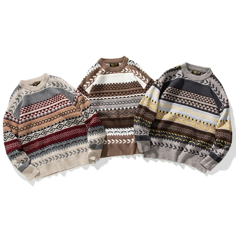 

Knitted Striped Vintage Sweater Men Clothes Pullover Men Sweater Casual Men's Sweater Knit M-2XL 2021 Spring New Arrival