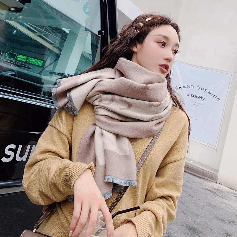 Новый двухсторонний кашемировый шарф на осень и зиму 2019 теплая шаль студенческий