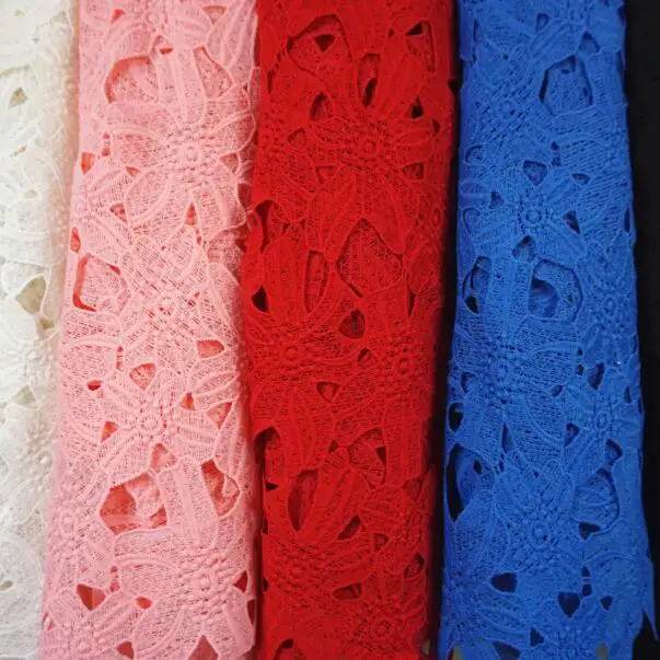 

2Yards Latest Hollow Out Guipure Cord Laces Red White Blue Bridal Dress Water Soluble Cord Lace Fabrics Wedding Sewing Material