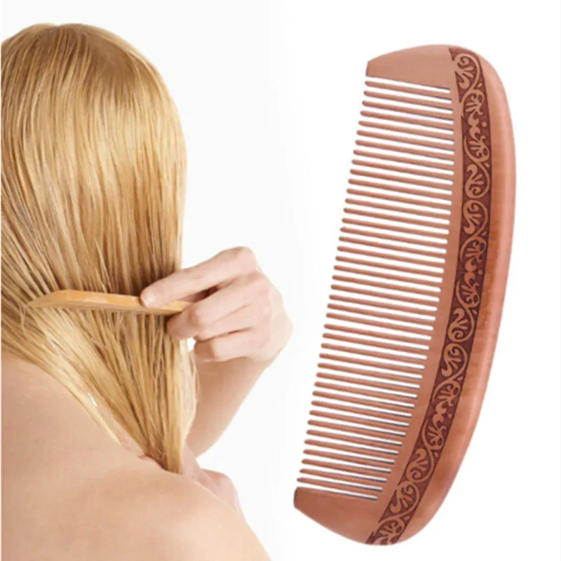 

Natural Wide Soft Tooth Peach Wood No-static Massage Hair Mahogany Comb NEW Hair Head Care Levert Hot Sale