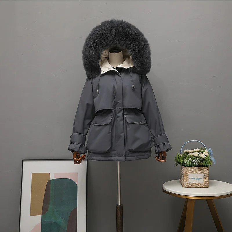 Парка женская на 90% пуху с капюшоном и воротником из лисьего меха | Женская одежда
