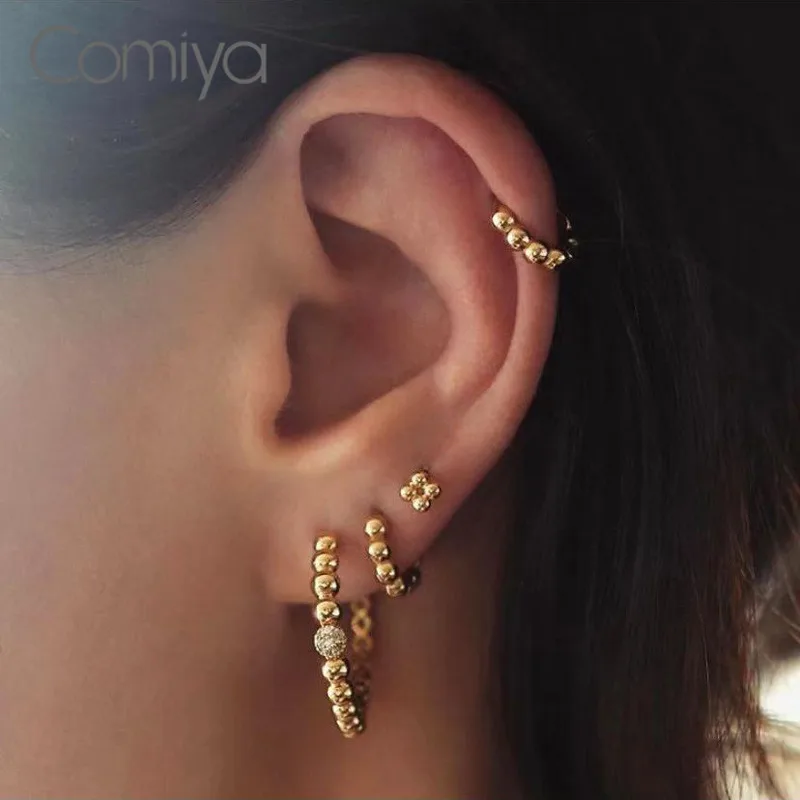 Женские серьги гвоздики из цинкового сплава Comiya золотого цвета корейские