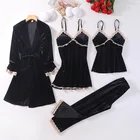 Комплект пижамный велюровый из 4 предметов, интимное белье, одежда для сна, пижамы, удобная ночная рубашка с V-образным вырезом, халат-кимоно, теплая Домашняя одежда, осень-зима