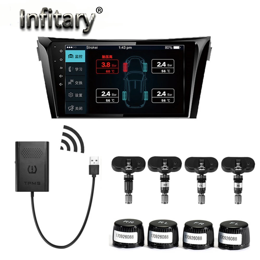 Android Car TPMS Tire Pressure Monitoring System for OS DVD Player USB Interface suit Renault Peugeot Toyota and All Cars | Автомобили и
